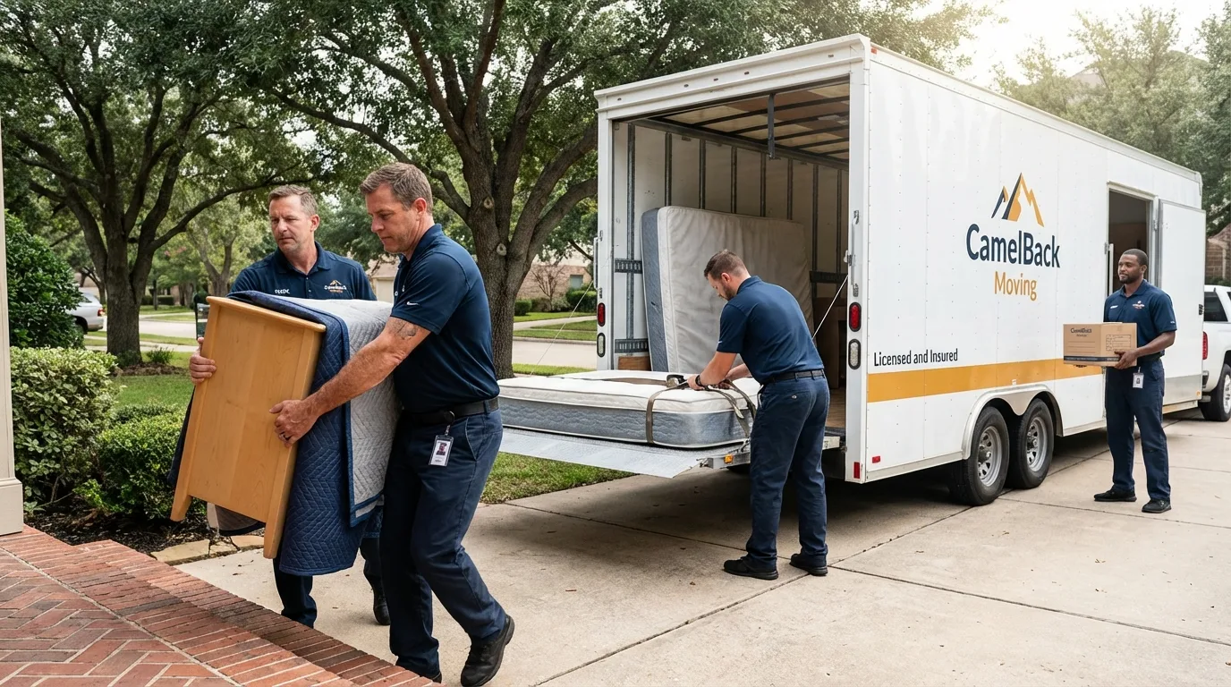 Crew loading residential truck for cross-state move from Wapello, IA
