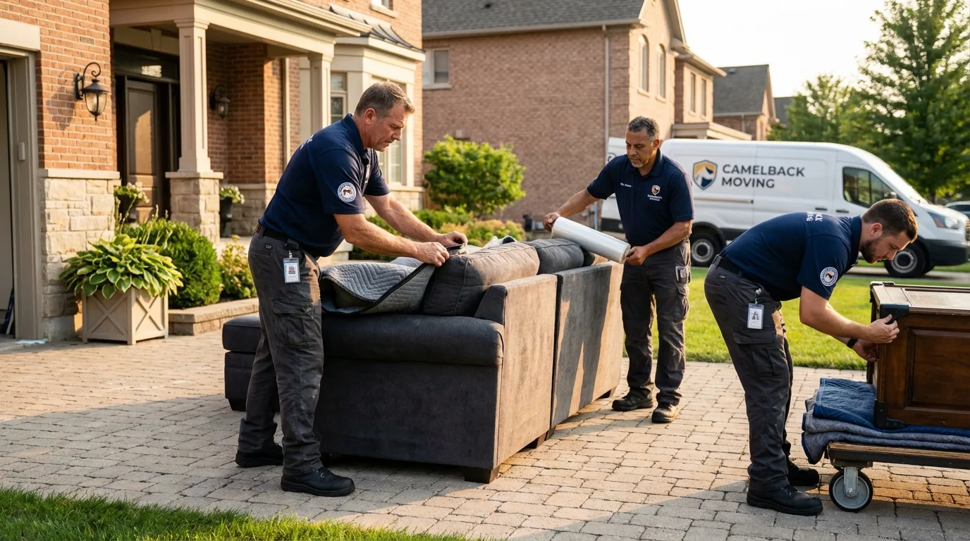 Large estate moving crew wrapping furniture in Wapello, IA