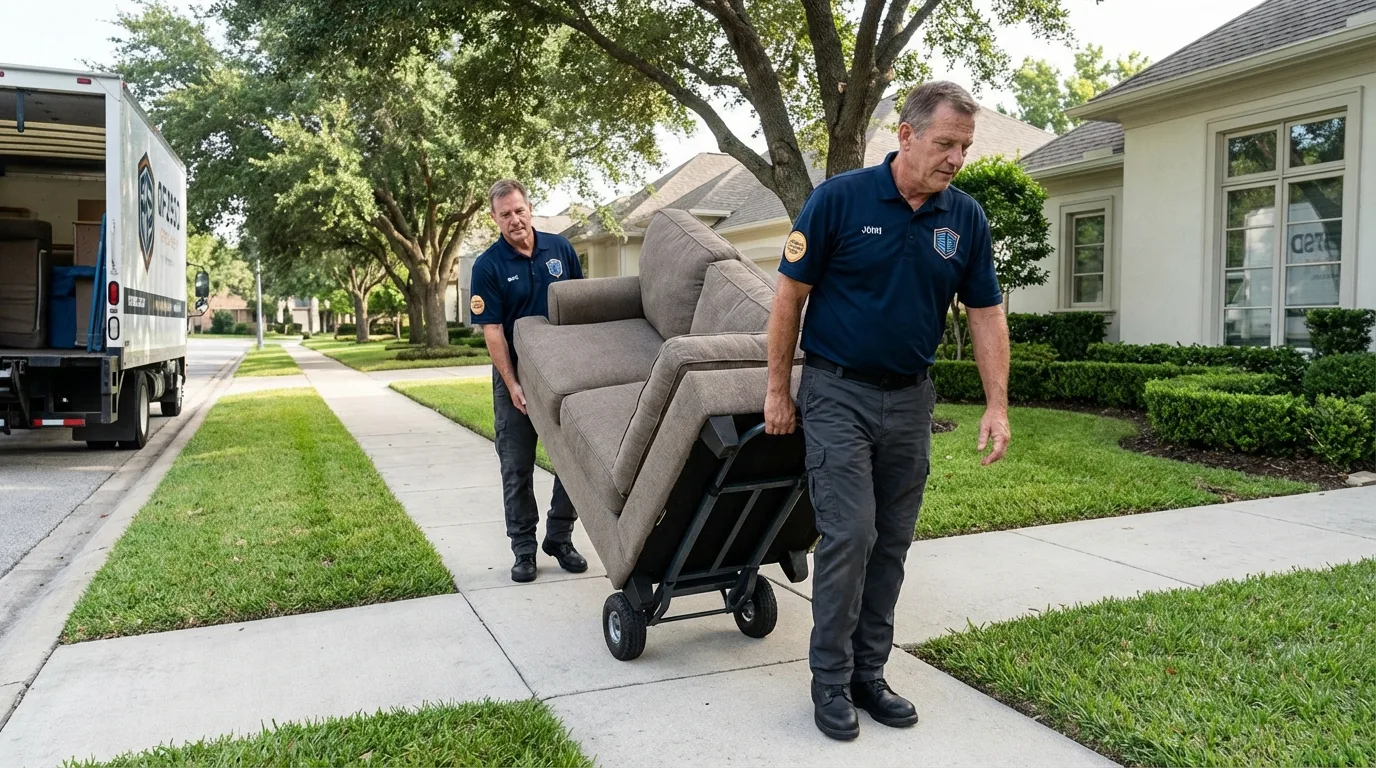 Local residential moving crew loading furniture in Wapello, IA